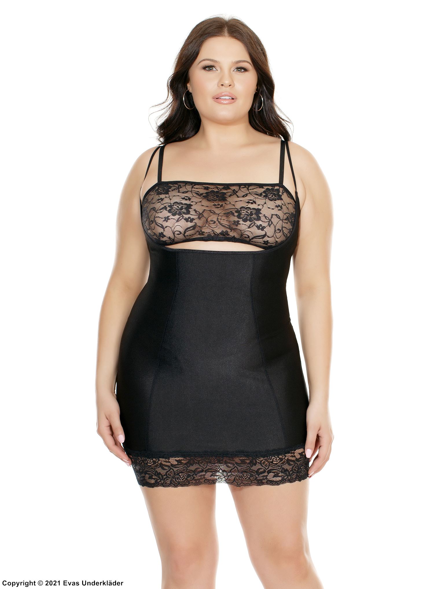 Chemise, open cups, lace edge, light shaping effect, XL to 4XL